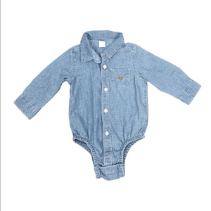 Gap baby One Piece Long Sleeve Chambray Teddy Onesie Size 12-18 month
